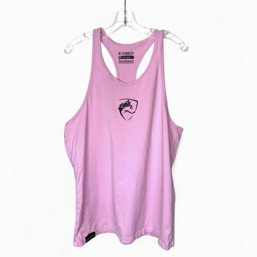 Alphalete Men's Performance Stringer Tank Pink Racerback Gym Muscle M Wolf Logo